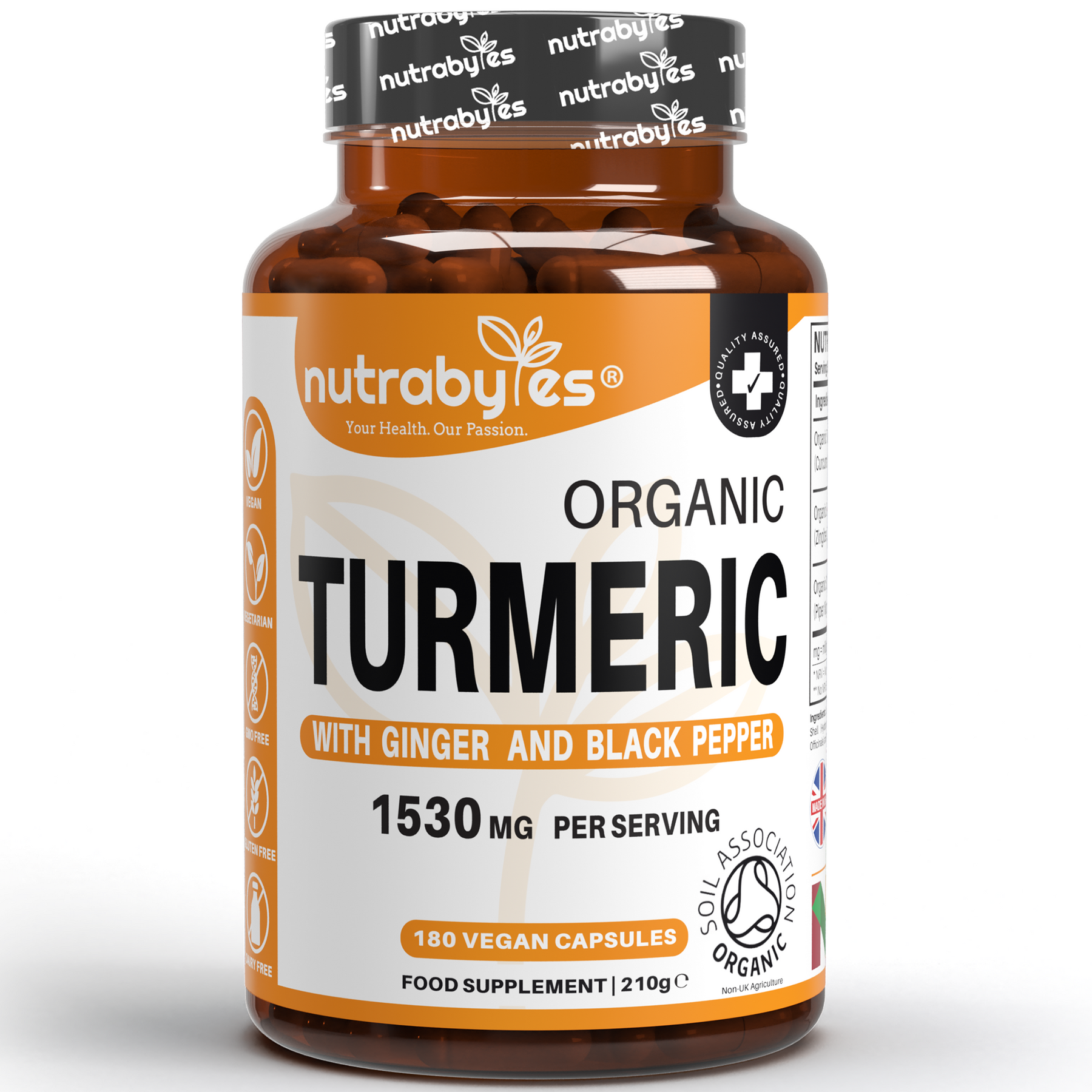 Organic Turmeric Curcumin with Ginger & Black-Pepper, 1530mg, Certified Organic by Soil Association | Made in the UK