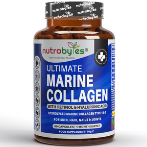 Ultimate Marine Collagen Supplement with Hyaluronic Acid & Vitamin C | 60 Capsules - 1 Month Supply | Collagen Type 1 & 3 | Made in UK