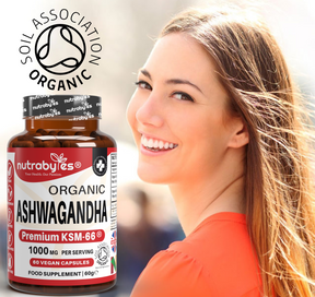 Organic Ashwagandha KSM66® 1000mg Per Serving with Organic Black Pepper, Certified Organic by Soil Association